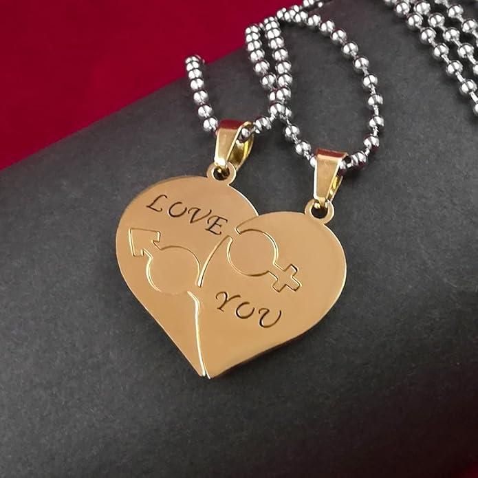 Nest Love You Heart Shape Gold Plated Pendant Chain For Couple