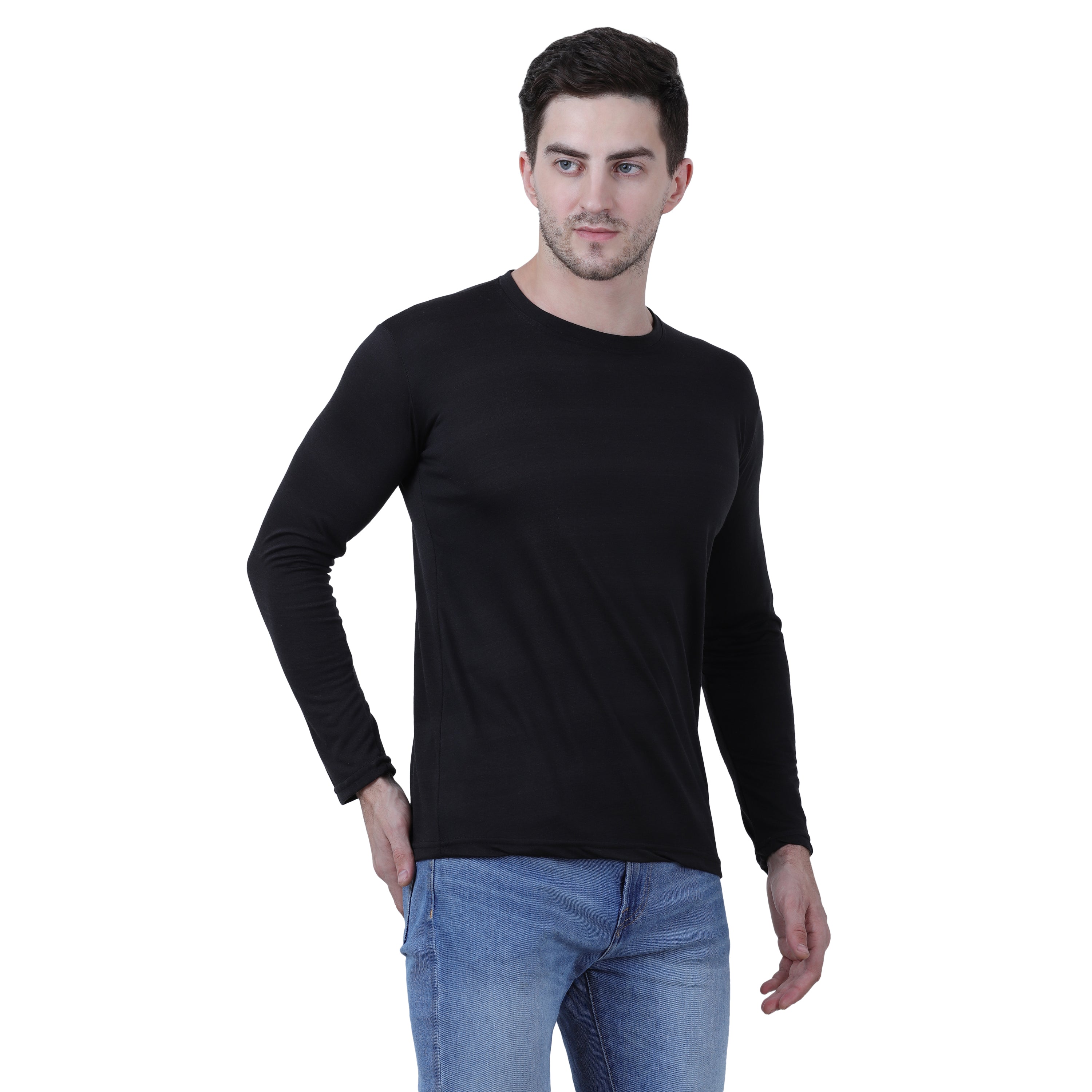 Cotton Blend Solid Full Sleeves Men's Stylish Tshirt