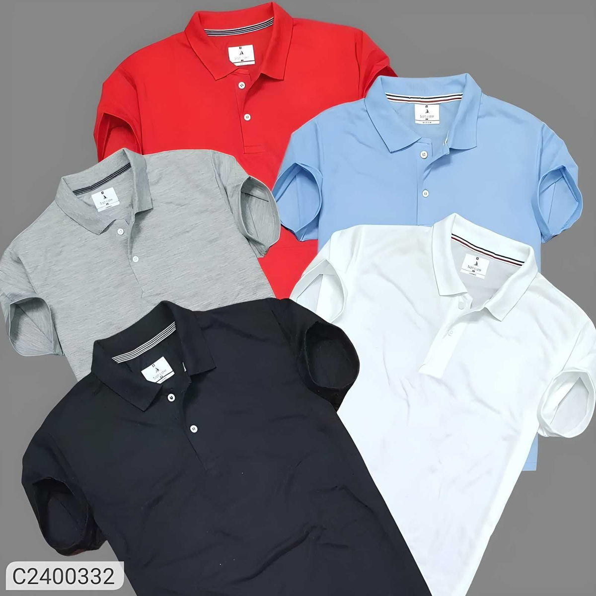 Solid Half Sleeves Mens Polo neck T-Shirt Pack Of 5