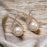 Studded Cross Pearl Stud Earrings For Women And Girls