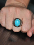 Silver-Plated Blue Stone Studded Oxidized Ring