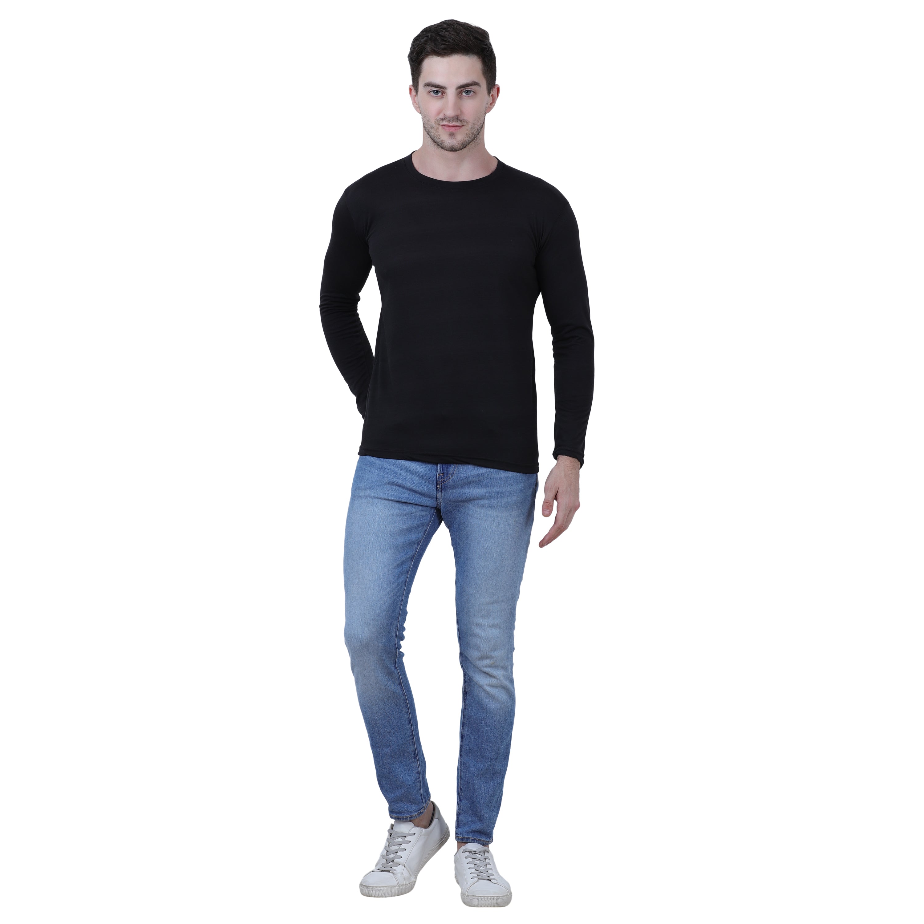 Cotton Blend Solid Full Sleeves Men's Stylish Tshirt