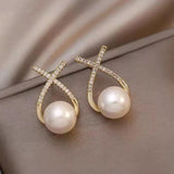 Studded Cross Pearl Stud Earrings For Women And Girls