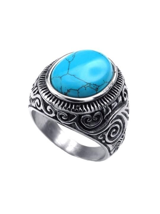 Silver-Plated Blue Stone Studded Oxidized Ring