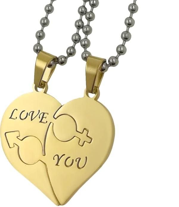 Nest Love You Heart Shape Gold Plated Pendant Chain For Couple