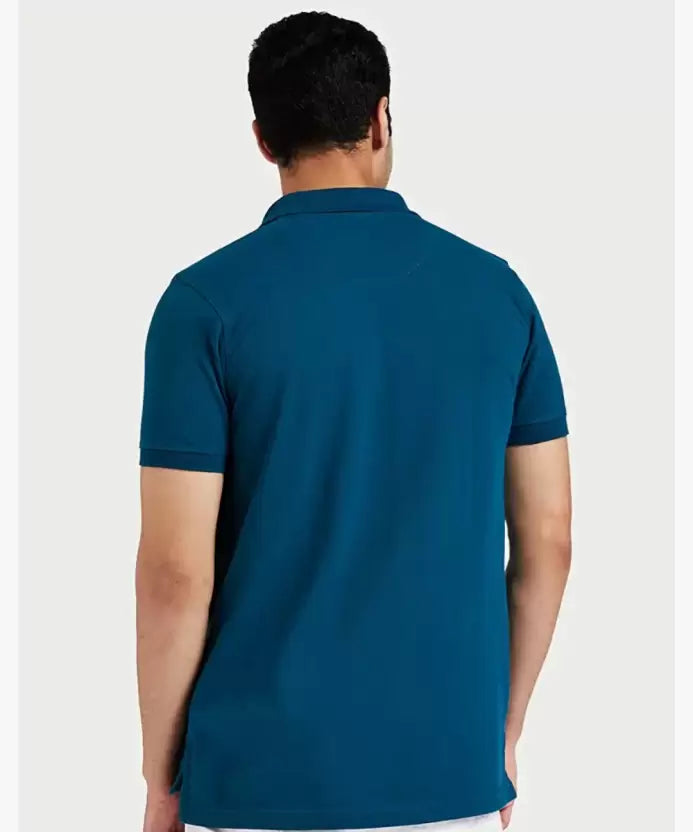 Men Solid Polo Neck Poly Cotton Blue T-Shirt (Pack of 1)