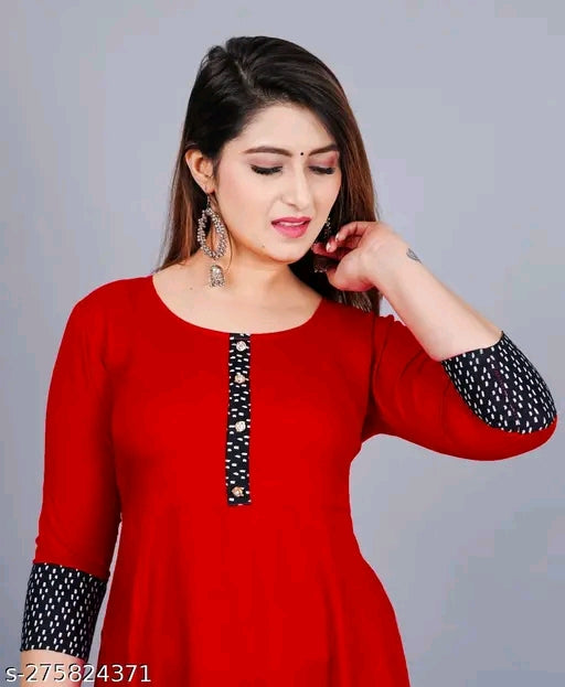 Latest Fashion Women's Solid Printed Round Pleated Flared Kurti