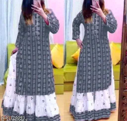 LATEST PRITNED HIGH DAMANDED KURTI WITH SKIRT