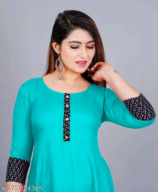 Latest Fashion Women's Solid Printed Round Pleated Flared Kurti