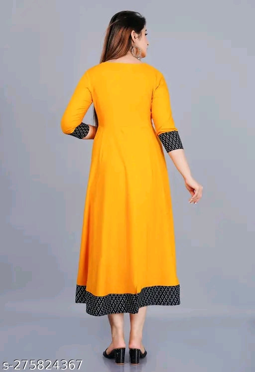 Latest Fashion Women's Solid Printed Round Pleated Flared Kurti