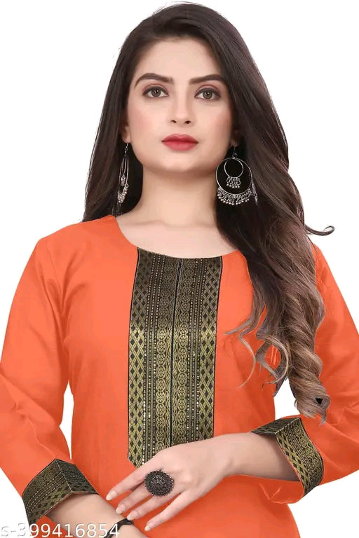 Trendy & Comfortable Cotton with Embroidered Designs for Every Occasion- Elegant Orange Zari Kurtis