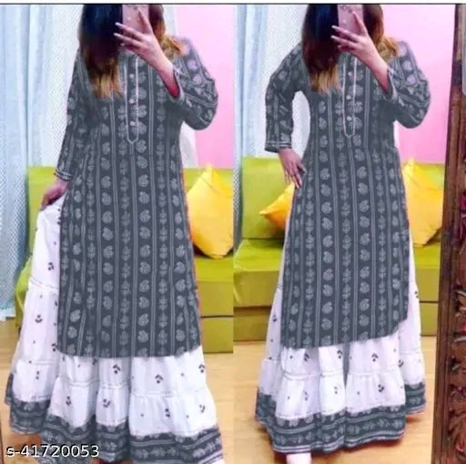 LATEST PRITNED HIGH DAMANDED KURTI WITH SKIRT