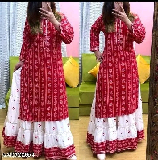 LATEST PRITNED HIGH DAMANDED KURTI WITH SKIRT